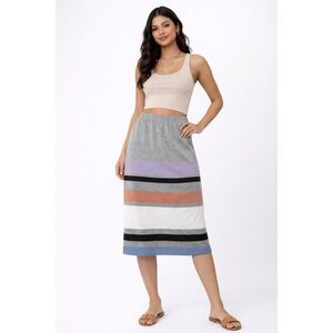 ASOS Skirt Womens US 8 Gray Purple Orange Striped Jersey Midi Pencil